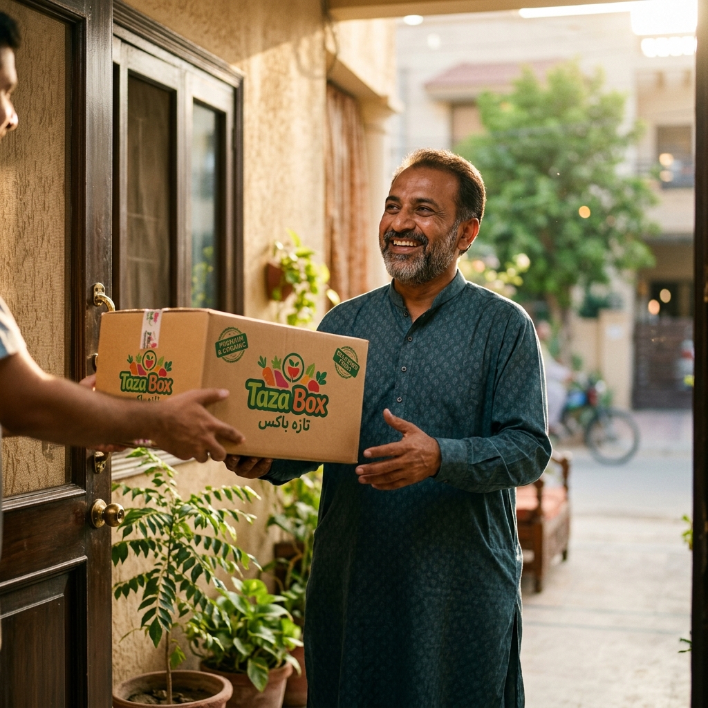 Happy person receiving SehatBox delivery